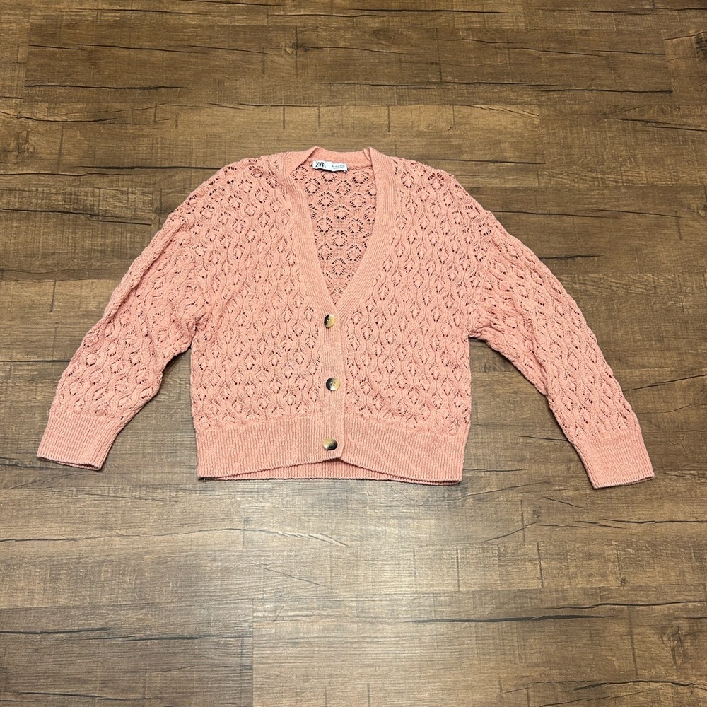 Zara Knit Sweater Cardigan Light Peach Orange